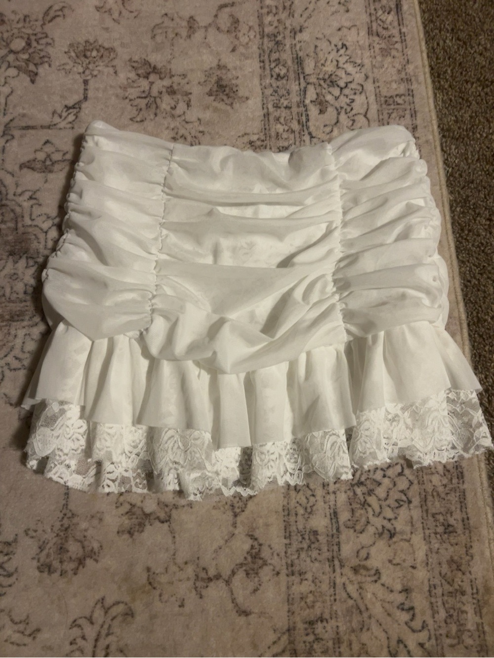 Unbranded White Ruched Lace Mini Skirt Size Small Coquette Y2K Balletcore